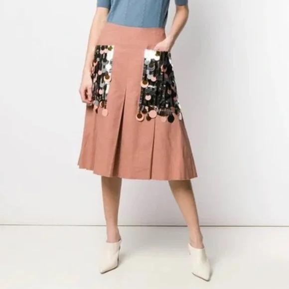 Bottega Veneta Sequin Embellished Linen Skirt in Neutrals